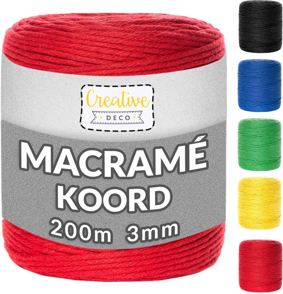   Macrame Koord Katoenen Koord | Rood 200 m | 2-3 mm Dikte